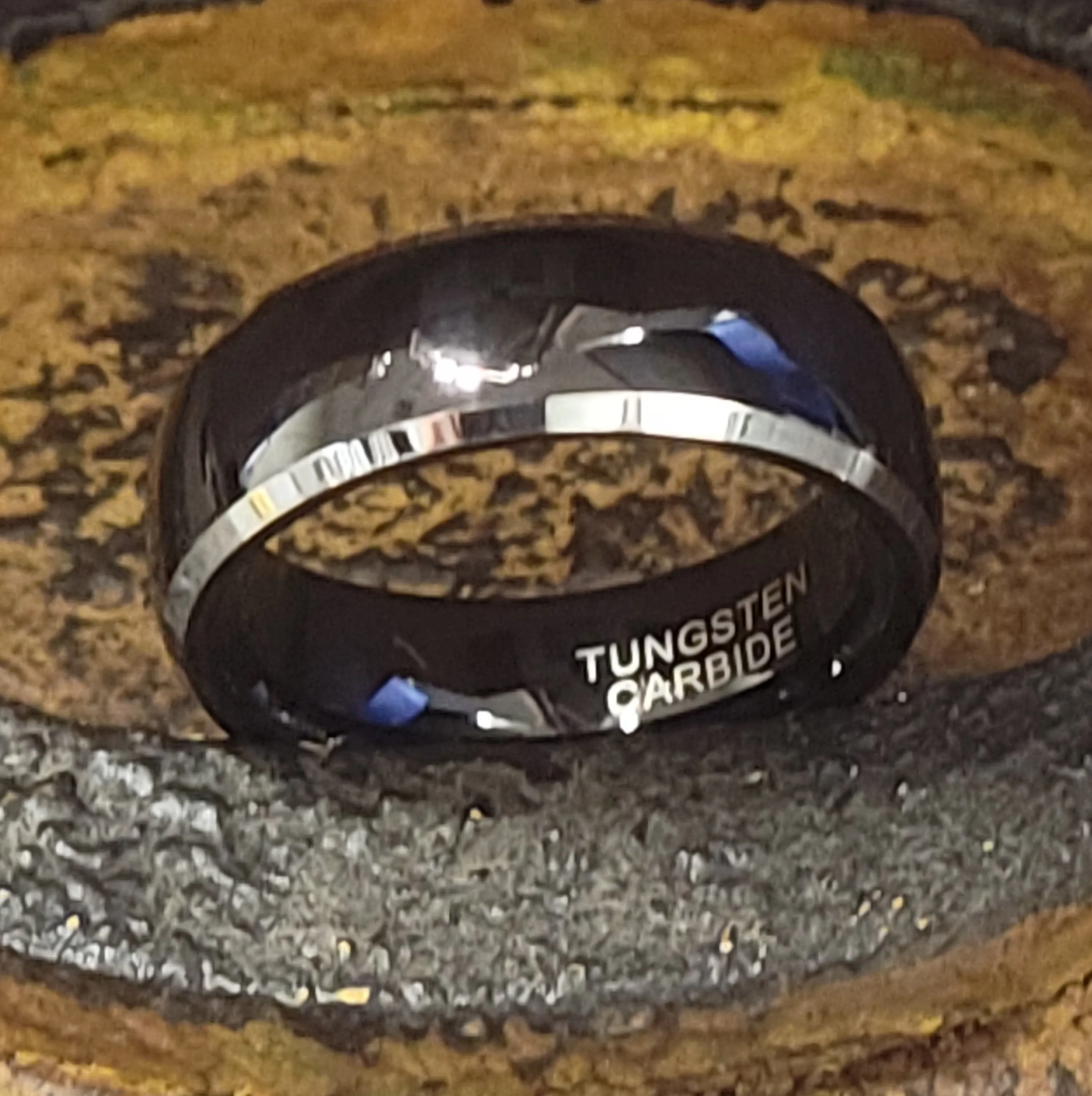 Personalized Men's Black Traditional Wedding Ring - Engraved Handwriting Wedding Ring