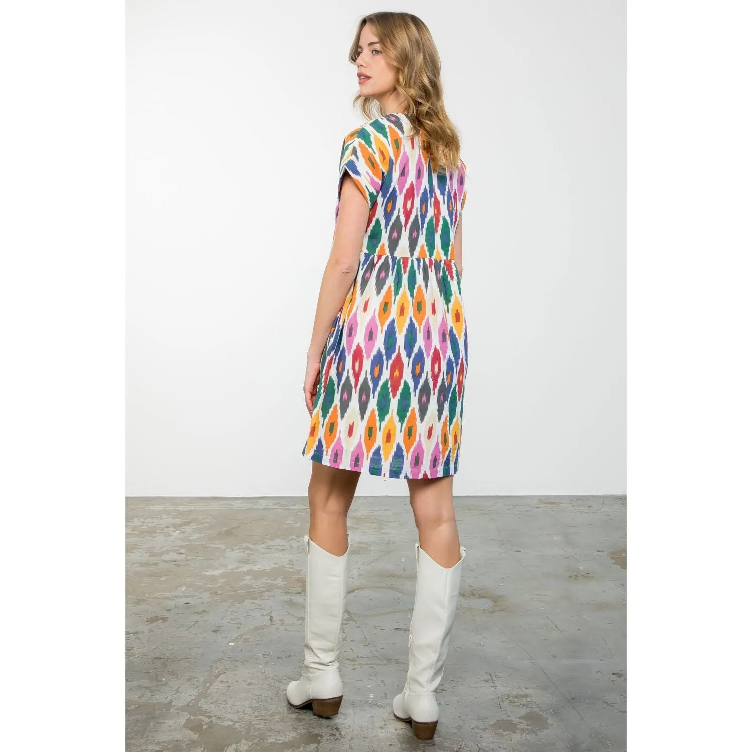 Cheryl Short Sleeve Multi Color Pattern THML Dress