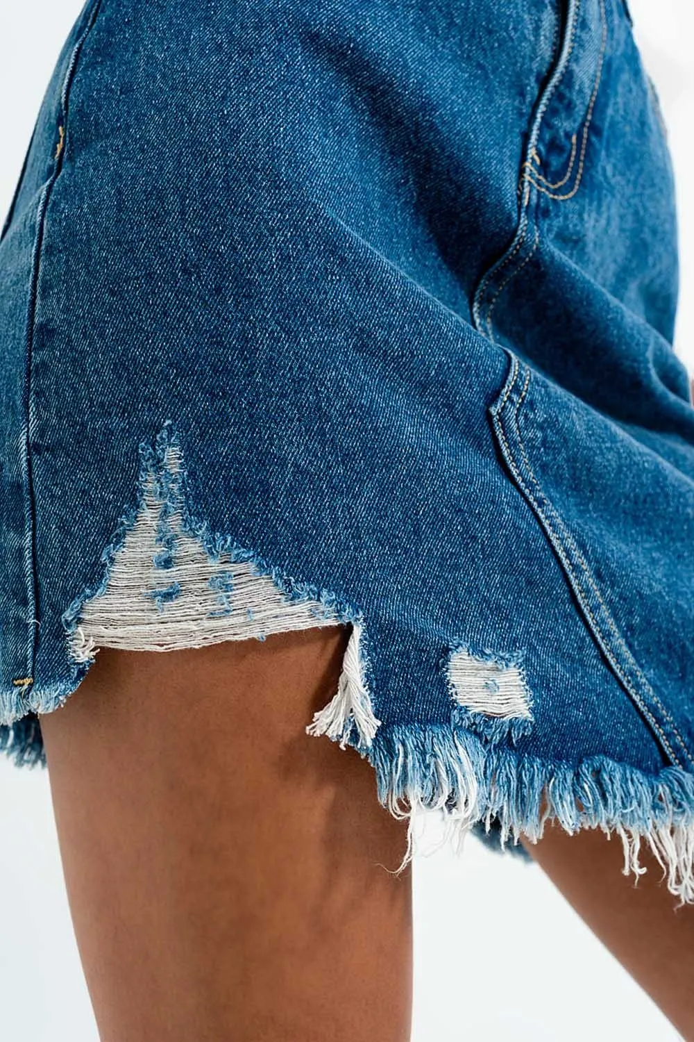 Distressed Denim Skirt in Dark Wash by Q2