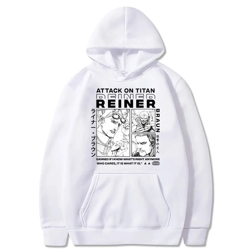 Anime Attack On Titan Reiner Braun Printed Men Women Hoodies Plus Size Patchwork Sweatshirt Manga Streetwear Unisex Pullover