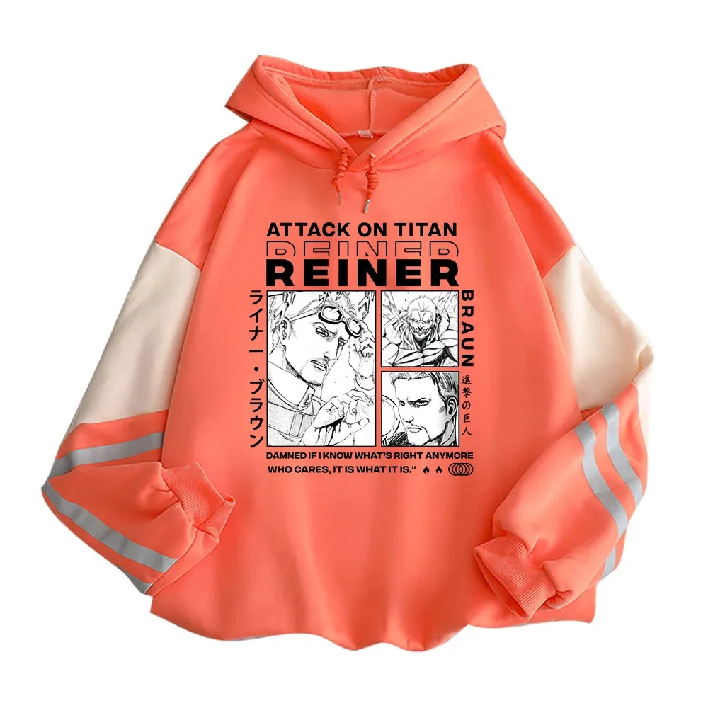 Anime Attack On Titan Reiner Braun Printed Men Women Hoodies Plus Size Patchwork Sweatshirt Manga Streetwear Unisex Pullover