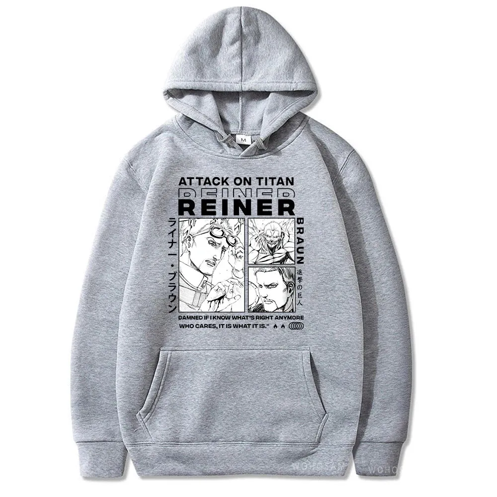 Anime Attack On Titan Reiner Braun Printed Men Women Hoodies Plus Size Patchwork Sweatshirt Manga Streetwear Unisex Pullover