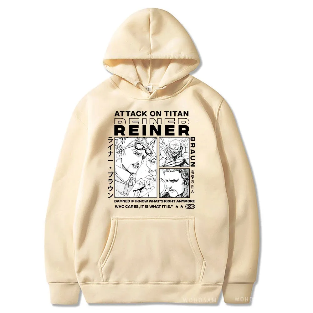 Anime Attack On Titan Reiner Braun Printed Men Women Hoodies Plus Size Patchwork Sweatshirt Manga Streetwear Unisex Pullover