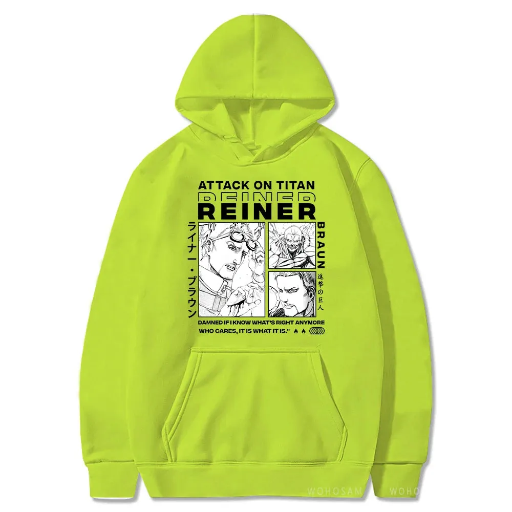 Anime Attack On Titan Reiner Braun Printed Men Women Hoodies Plus Size Patchwork Sweatshirt Manga Streetwear Unisex Pullover