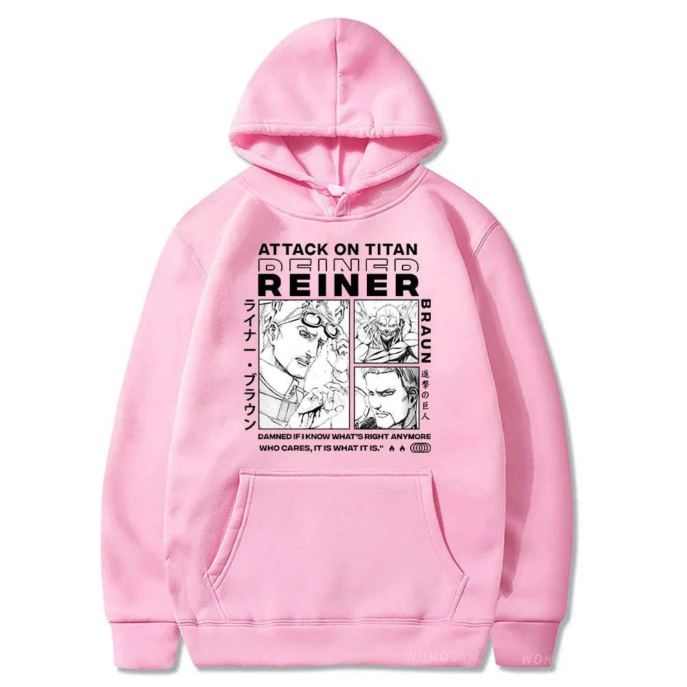 Anime Attack On Titan Reiner Braun Printed Men Women Hoodies Plus Size Patchwork Sweatshirt Manga Streetwear Unisex Pullover