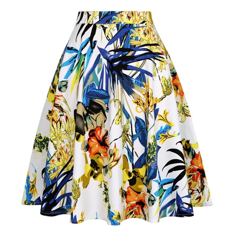 2023 Summer A Line Vintage Floral High Waist Midi Skirt