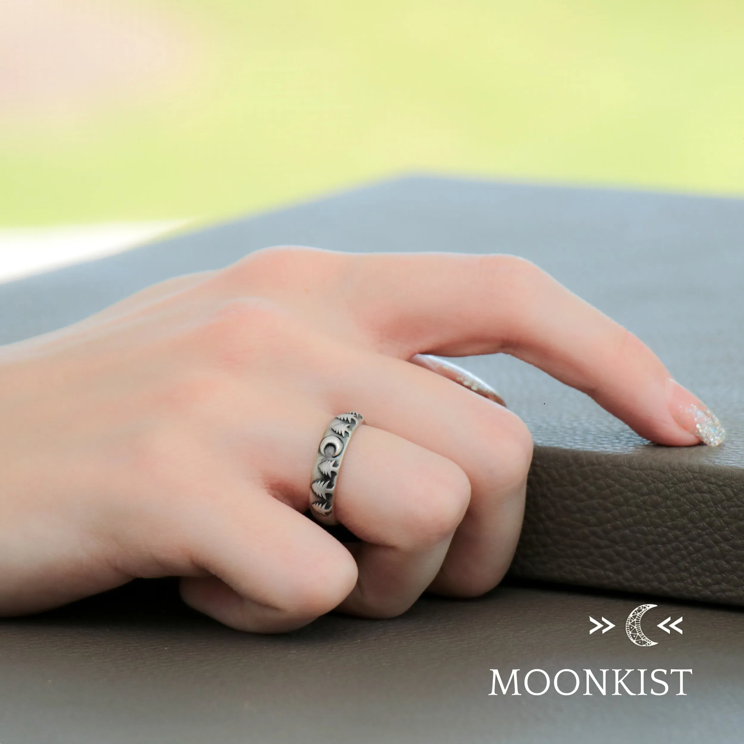 Crescent Moon and Trees Wedding Ring  | Moonkist Designs