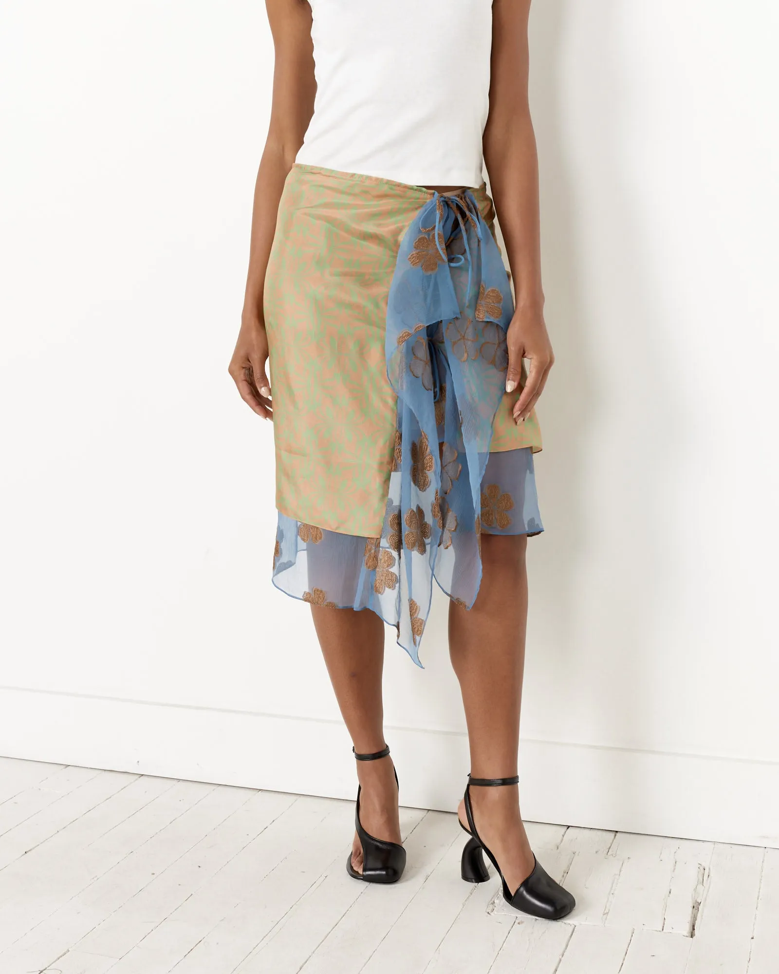 Silk Wrap Skirt in Peach