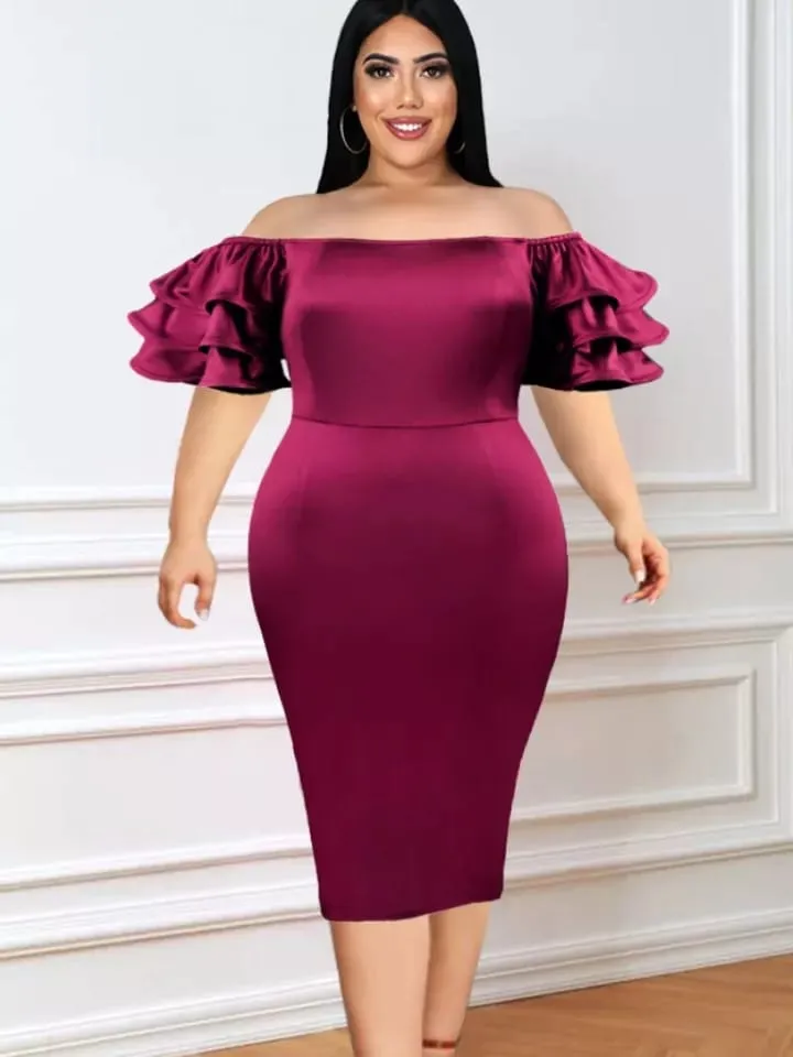 Women Satin Party Dress Slash Neck Short Puff Sleeve Shoulder Bodycon Clubwear Summer Event S4653623