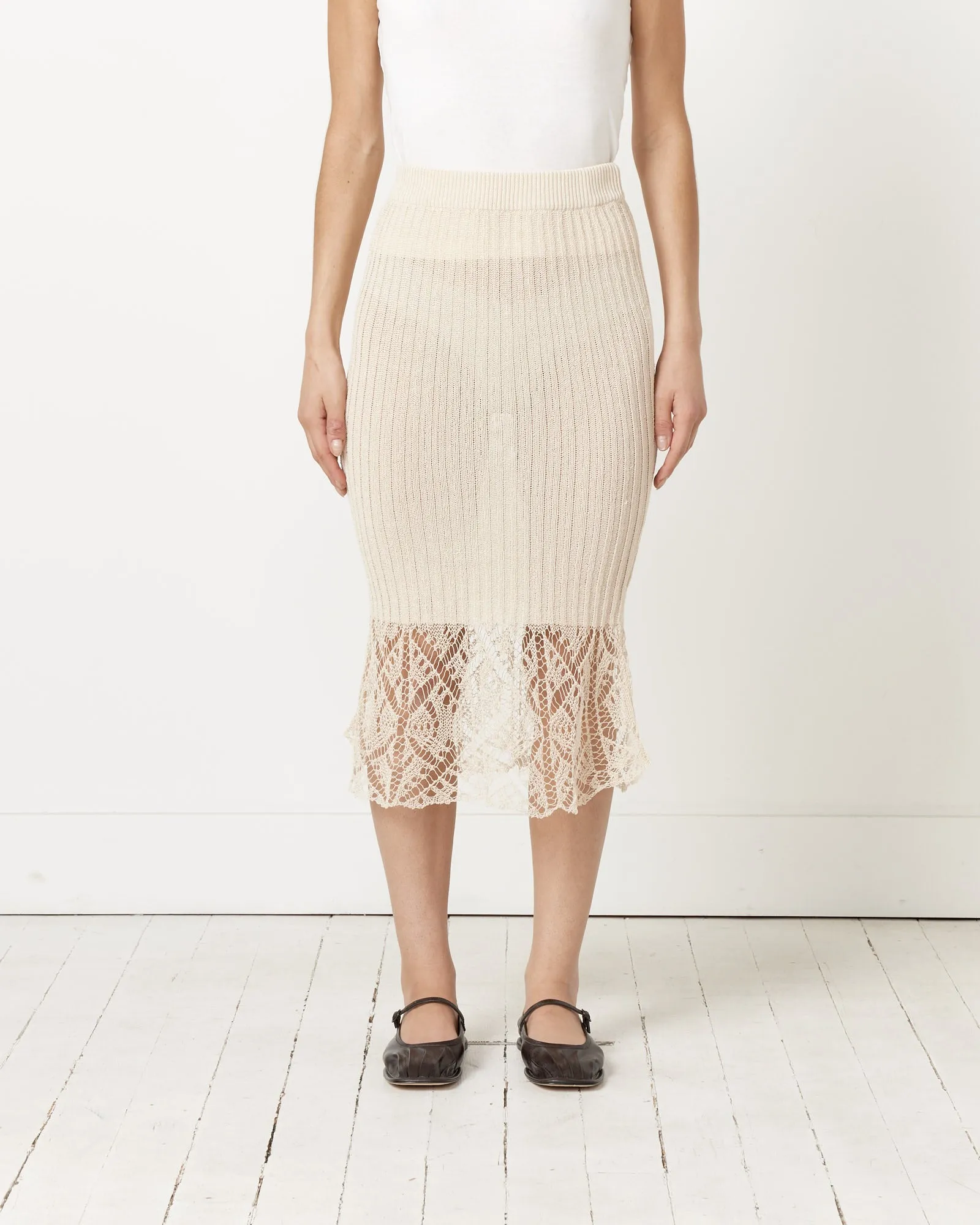 Lace Midi Skirt in Egret