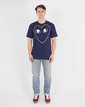 T182 WHITE HEART OUTLINE T-SHIRT / NAVY