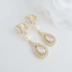 Unpierced Gold Clip On Earrings for Wedding - Sarah