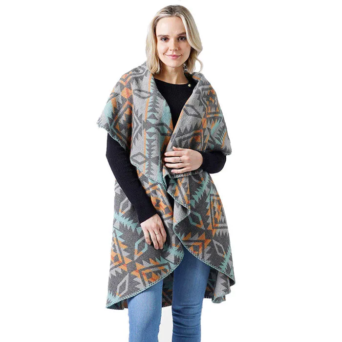 Western Pattern Reversible Shawl Wrap Poncho