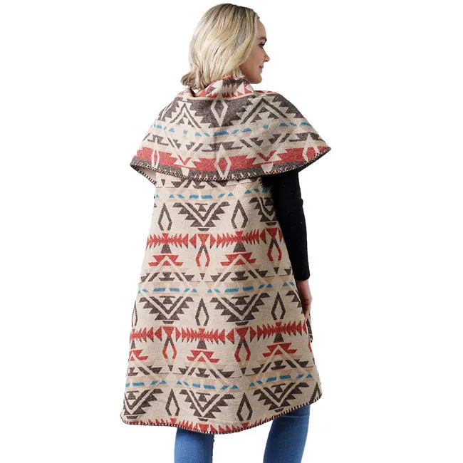 Western Pattern Reversible Shawl Wrap Poncho