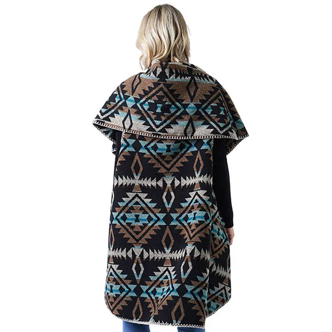 Western Pattern Reversible Shawl Wrap Poncho