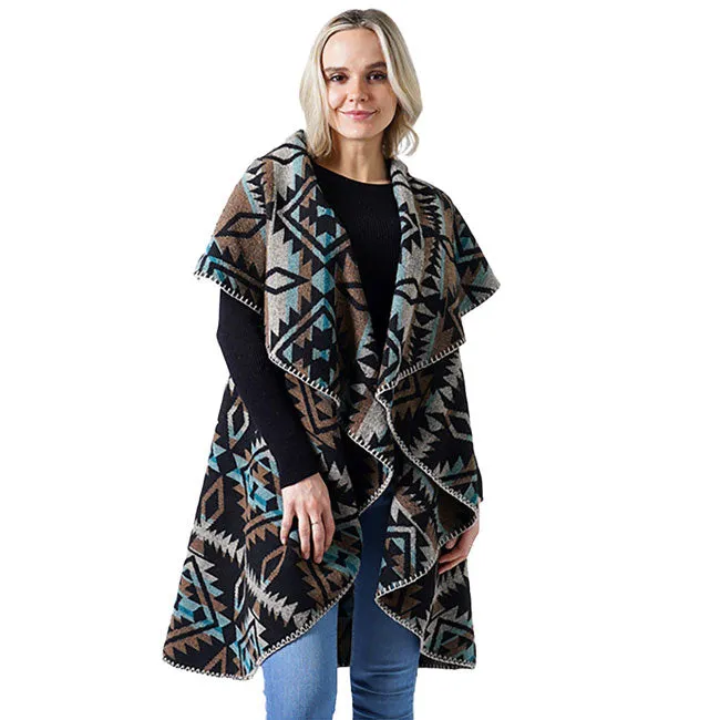 Western Pattern Reversible Shawl Wrap Poncho