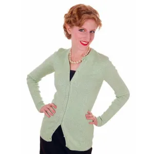 Vintage Cardigan Sweater Pale Green/Silver Metallic Oscar De La Renta 1970s M