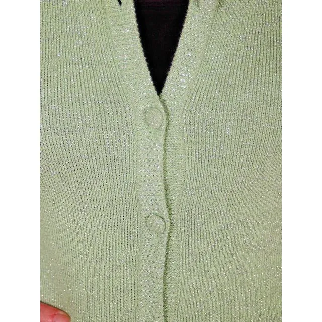 Vintage Cardigan Sweater Pale Green/Silver Metallic Oscar De La Renta 1970s M