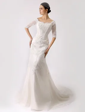 Vintage Inspired Off The Shoulder Mermaid Lace Wedding Gown Exclusive