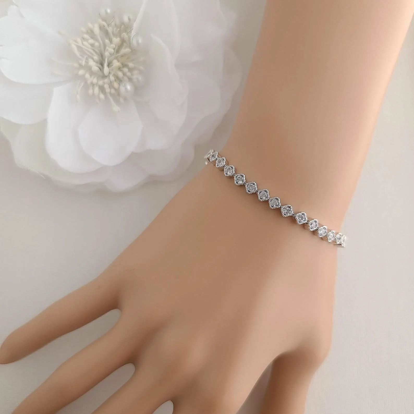 Wedding Tennis Bracelet in Rose Gold & CZ - Lisa