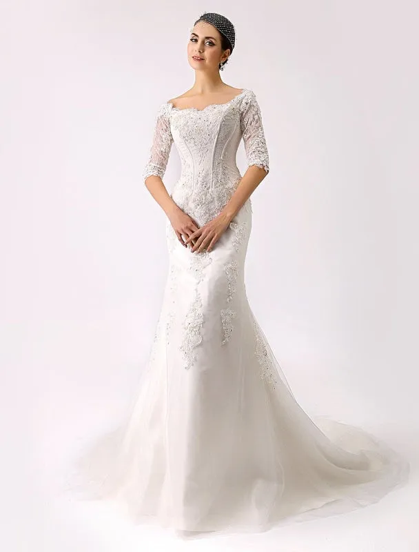 Vintage Inspired Off The Shoulder Mermaid Lace Wedding Gown Exclusive