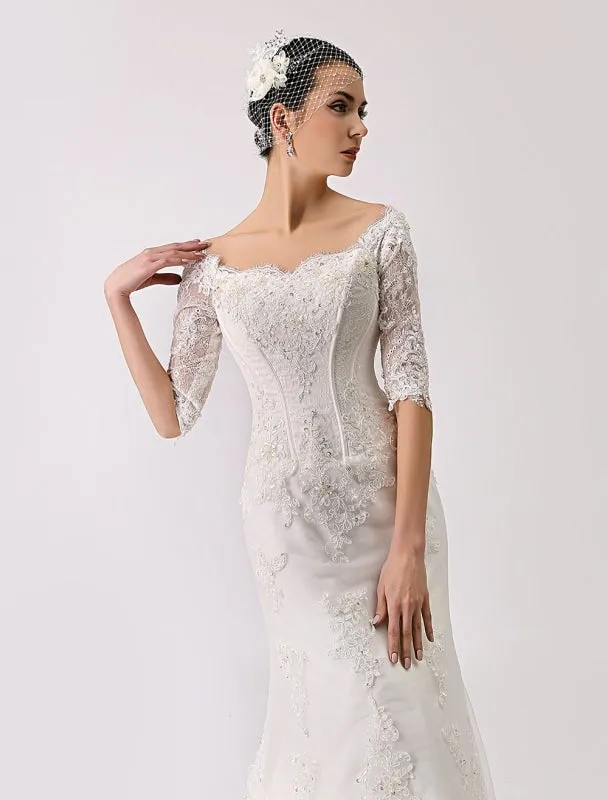 Vintage Inspired Off The Shoulder Mermaid Lace Wedding Gown Exclusive