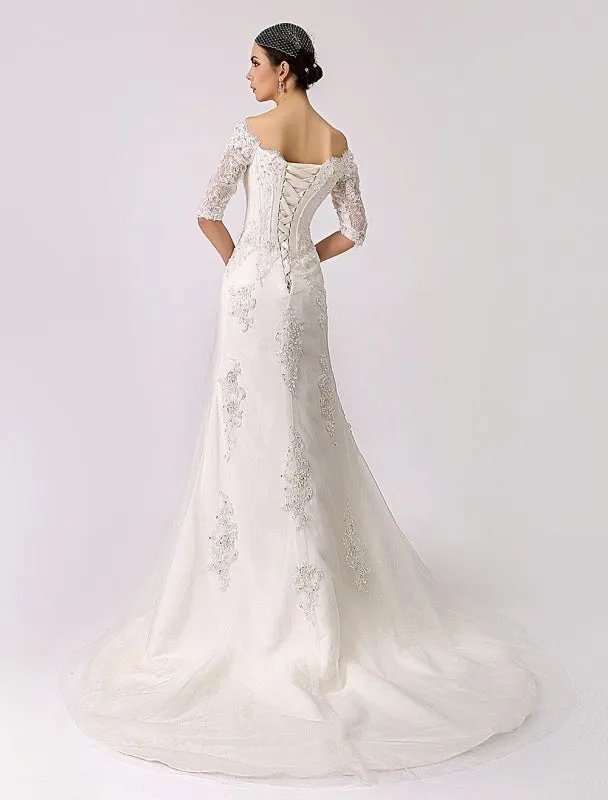 Vintage Inspired Off The Shoulder Mermaid Lace Wedding Gown Exclusive