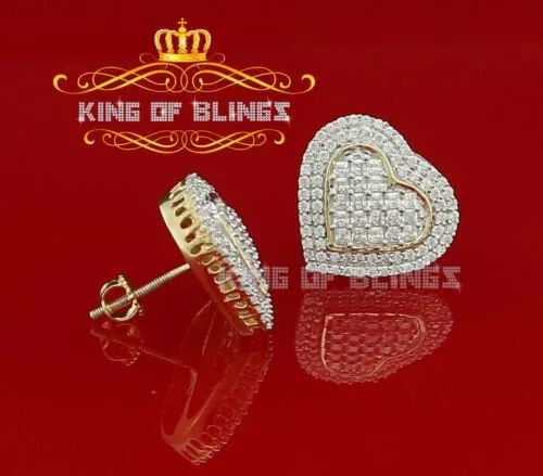 King of Bling's HIp Hop Yellow Sterling Silver Women's & Men 1.44ct Cubic Zirconia Heart Earring