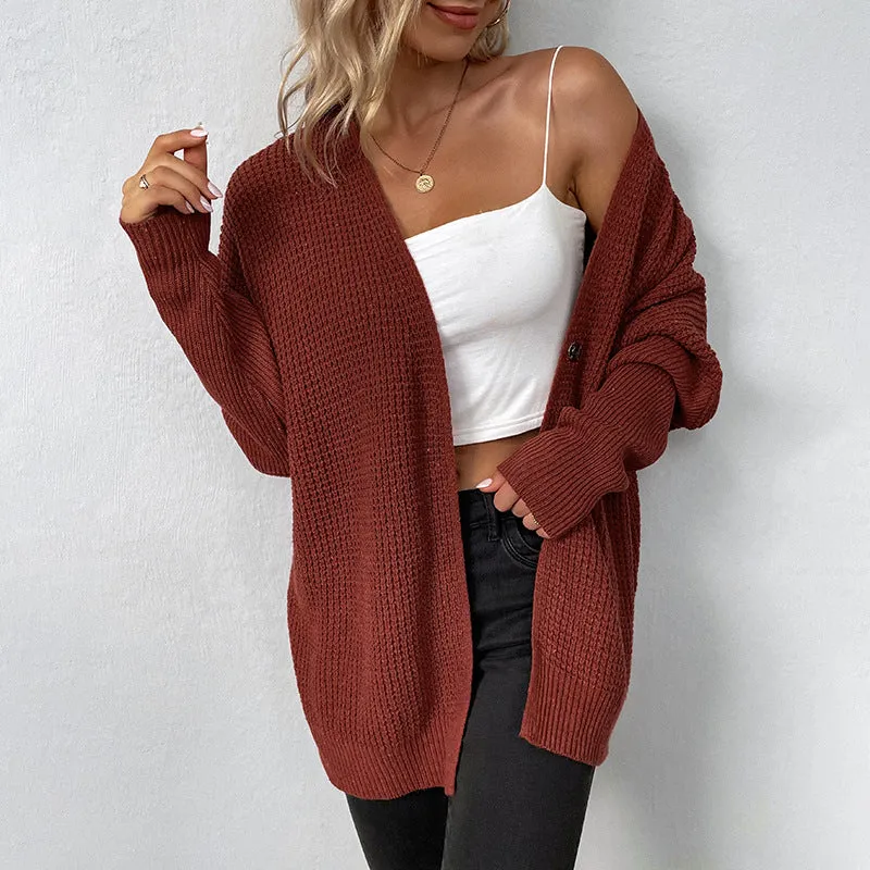 Women's Cardigans Kniting Plain Bat Sleeves Button