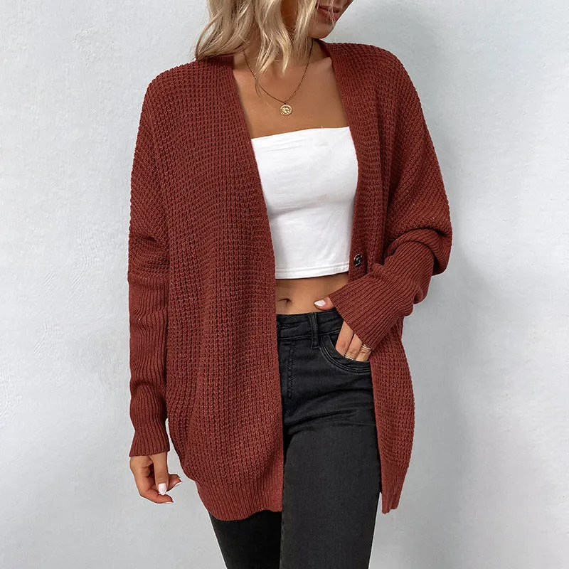 Women's Cardigans Kniting Plain Bat Sleeves Button