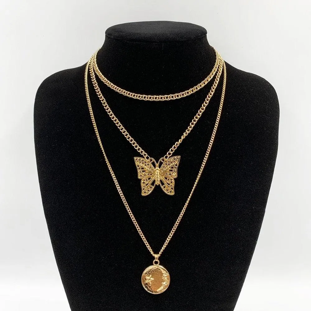 Multi-Layered Butterfly Pendant Necklace