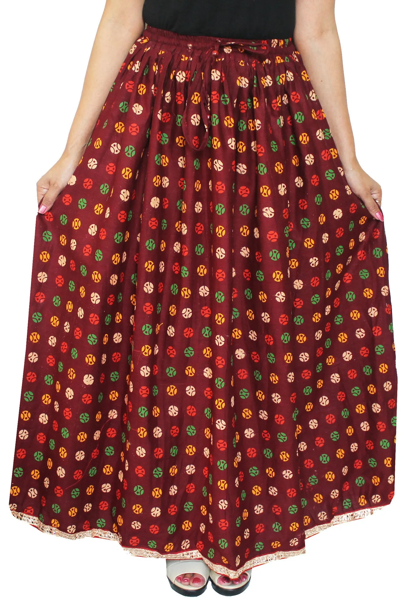 Long Cotton Women Skirt Block Printed Indian Apparel (Maroon)