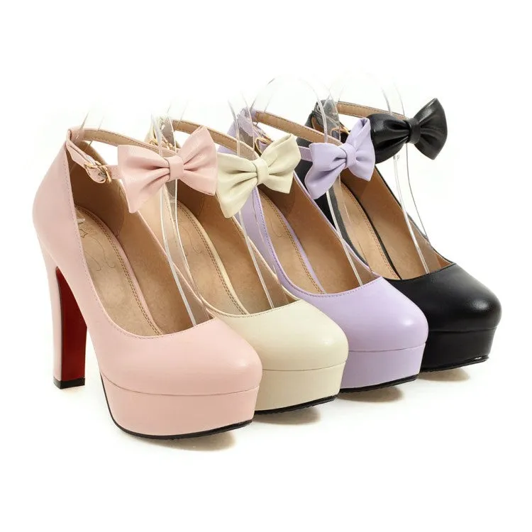 Women'sWomen's Ankle Strap Bowtie Platform Pumps High Heels Shoes