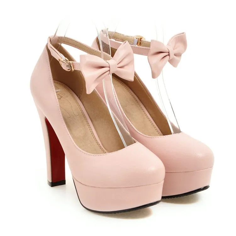 Women'sWomen's Ankle Strap Bowtie Platform Pumps High Heels Shoes