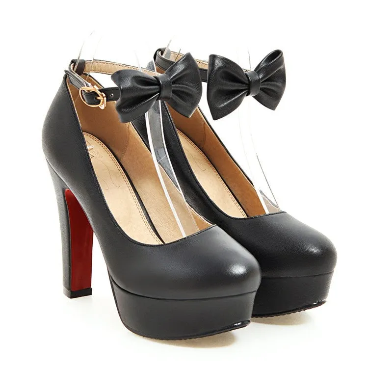 Women'sWomen's Ankle Strap Bowtie Platform Pumps High Heels Shoes