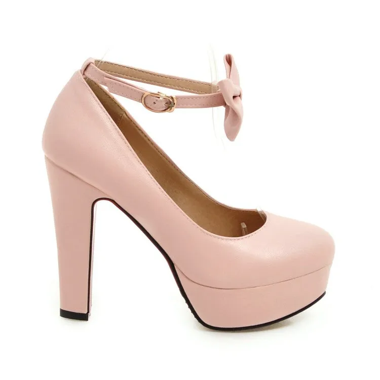 Women'sWomen's Ankle Strap Bowtie Platform Pumps High Heels Shoes