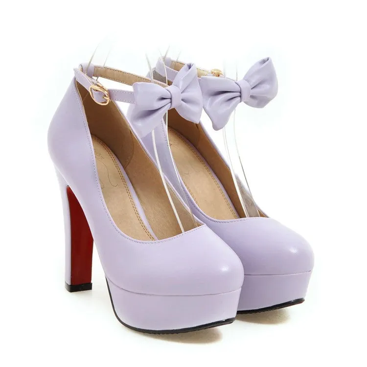 Women'sWomen's Ankle Strap Bowtie Platform Pumps High Heels Shoes