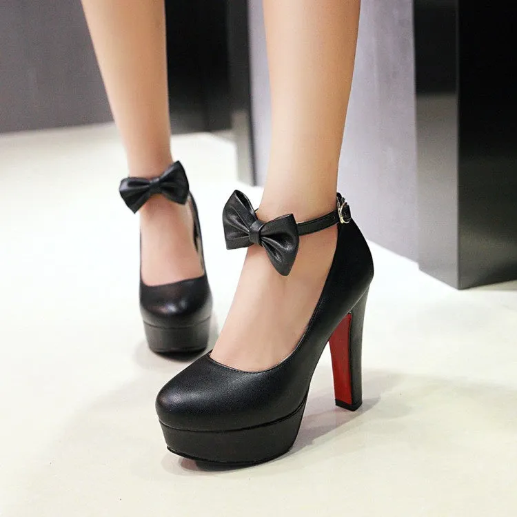 Women'sWomen's Ankle Strap Bowtie Platform Pumps High Heels Shoes