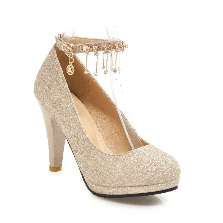 Women's Rhinestone Platform Pumps High Heels Wedding Shoes